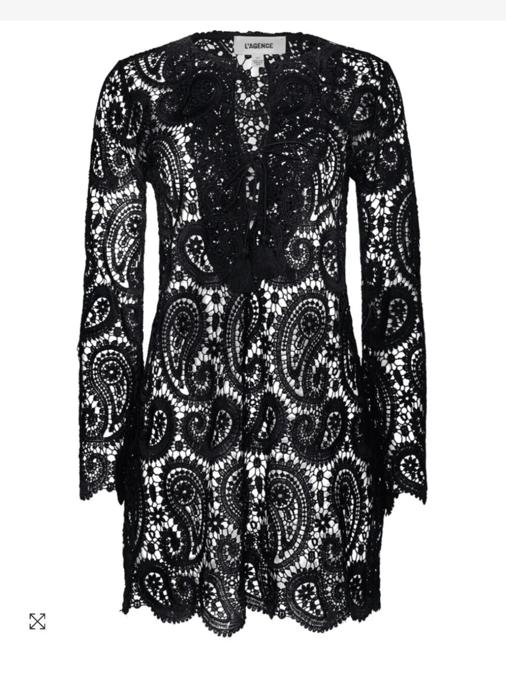 L'AGENCE Ansley Crochet Long Sleeve Cover-Up Mini Dress- XS - Picture 3 of 7
